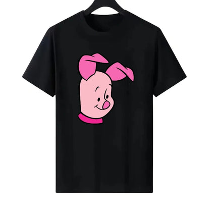 Disney Pooh Bear Piglet Pattern Woman Round Neck Loose Parent-child Clothing Tops Ladies Comfort Short Sleeves T-Shirt Blouses