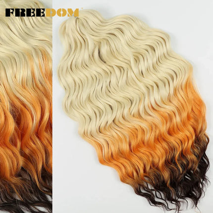 FREEDOM Synthetic Braiding Hair Extensions Deep Wavy 24 inch Long Curly Braids Hair Ombre Brown Rainbow Twist Crochet Hair