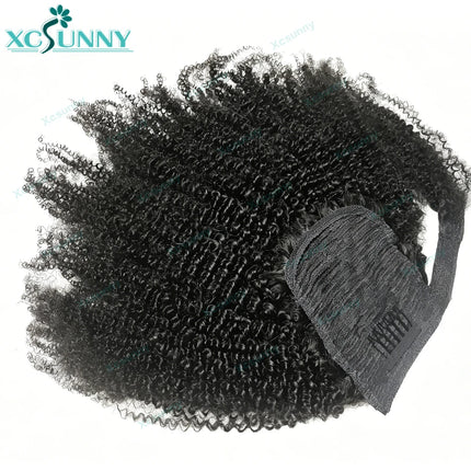 Wrap Around Ponytail Human Hair Afro Kinky Curly Drawstring Ponytail Clip In Hair Extensions Remy Human Hair Curly Hair Tail