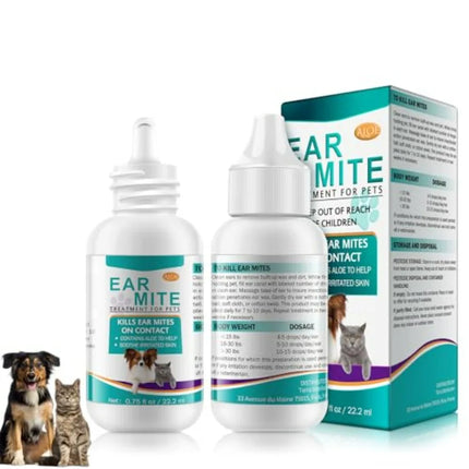Ear Mites Clean for Dogs and Cat - with Aloe Vera, Cleaner on Contact and Soothes Itching, Vet-Recommended Formula for Pets Ear
