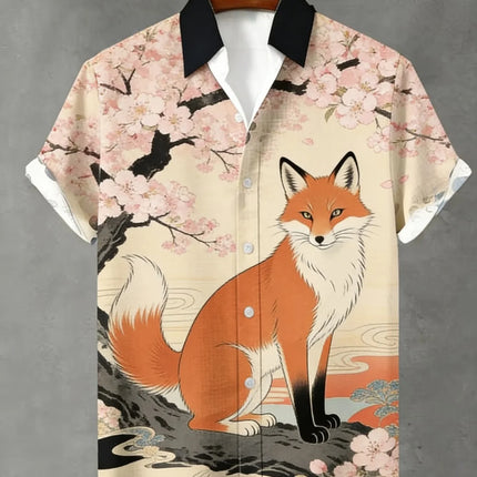 Animal pattern print, men's fashionable short sleeved shirt, loose top, outdoor street, casual and comfortable