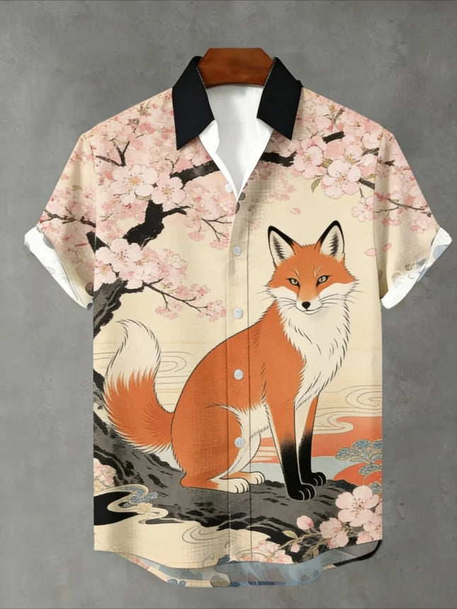 Animal print, men's fashionable short-sleeved shirt, loose top, outdoor streetwear, casual and comfortable