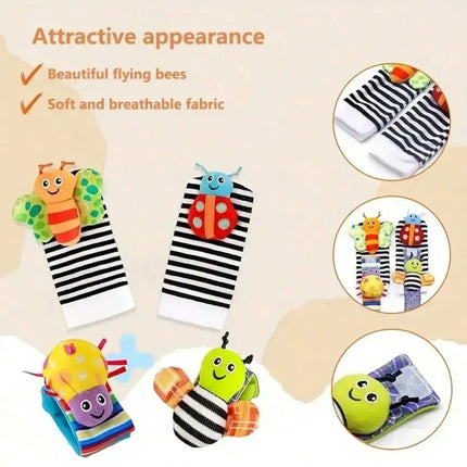 4 Pcs Baby Wrist Rattles Sock Toys Newborn Baby Sock Toys Foot Finder And Wrist Rattle Set, Infant Rattle Socks Toy, Soft