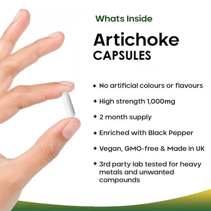 Artichoke 1000mg Capsules - Benefits Liver Health and Digestive System, Improves Energy, and Promotes Overall Well-being