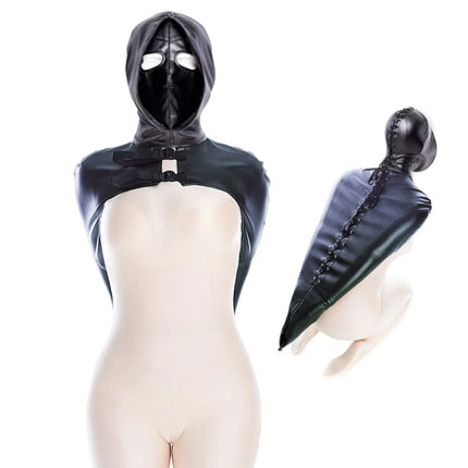 Adult Upper Body Harness Single Glove Arm Binder with Double Face Zipper Full Bondage Mask Hood for Couple BDSM Cosplay Sex Toys