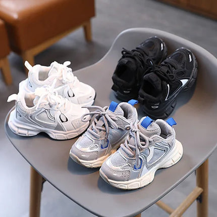Spring and Autumn Children Sports Shoes Unisex Kids Sneakers Mesh Upper Breathable Basketball Shoes Tennis Casual Flats Footwear