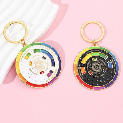 Creative Rotatable Colorful Wheel Keychain Rainbow Turntable Color Wheel Charm Key Chains Aesthetic Keyrings Arts Gifts Artists