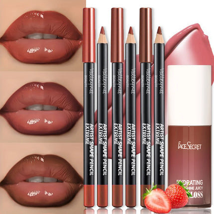4PCS/SET Moisturizing Lip Gloss Lip Oil Lip Liner Set - Long lasting Waterproof Lip Liner 3D Lips for A Dewy Finish Lip Combo