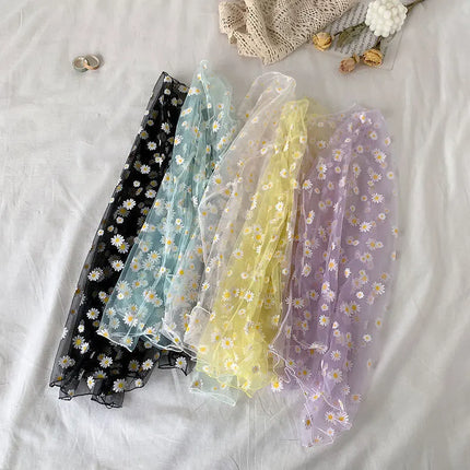 2023 Autumn Hollow Out Mesh T-Shirt Daisy Flower Pattern Crop Top Sexy Transparent Long Sleeves Basic Tops For Women Lace Tops