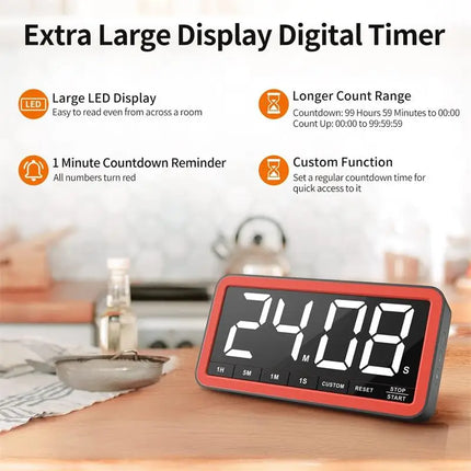 VOCOO Rechargeable Larger LED Digital Kitchen Timer Portable Magnetic Countdown Timer Cooking Timer For Classroom Kitchen