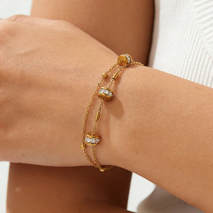 EILIECK 316L Stainless Steel Classical Synthetic Zircon Beaded Bracelet For Women 18K Gold PVD Plated Fashion Jewelry Hand Chain