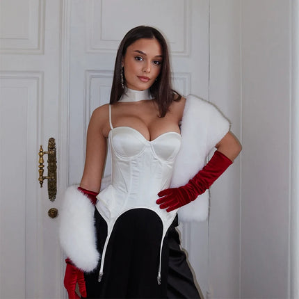 Sexy Women's Lace Fishbone Bandage Vest Slim Strapless Backless Female Corset 2026 Spring Summer Lady Chic Beach Party Tops