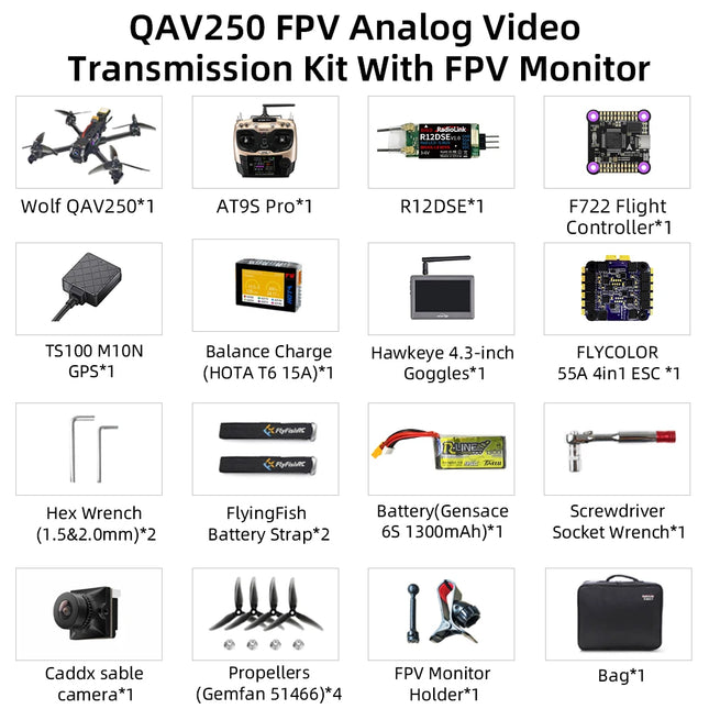 Radiolink Wolf QAV250 FPV Drone 15 Min Flight  GPS 180KM/H at PosHold Flight Mode Real-time Image Transmission Racing drone Quad