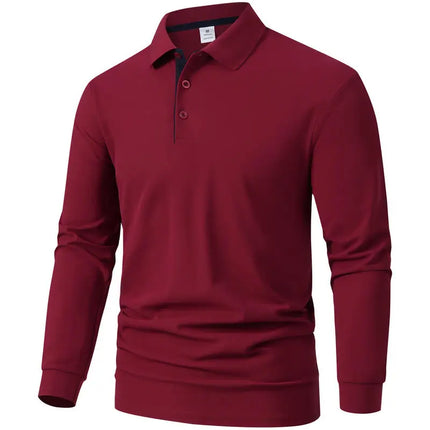 New Men's Business Casual Long Sleeved Shirt Solid Color Polo Shirt Fashionable Breathable Comfortable Versatile Top