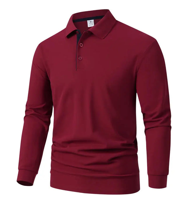 New Men's Business Casual Long Sleeved Shirt Solid Color Polo Shirt Fashionable Breathable Comfortable Versatile Top