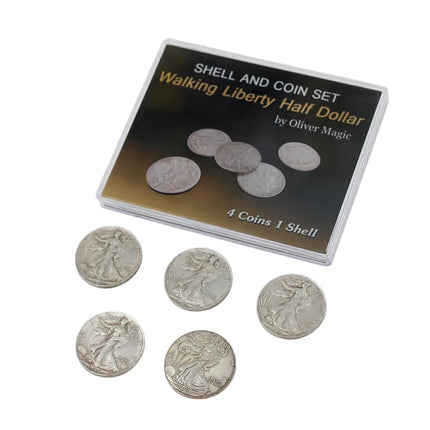 Walking Liberty Half Dollar Shell and Coin Set 4 Coins 1 Shell Coin Magic Tricks Close Up Illusion Gimmick Magia Accessory Copy