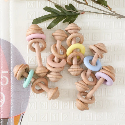 Montessori Baby 1Set Baby Toys Music Rattle Wood Crochet Bead Bracelet Wooden Rodent Chew Play Gym Teether Products Newborn Gift