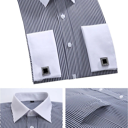 M~6XL Men's French Cuff Dress Shirt 2024New White Long Sleeve Formal Business Buttons Male Shirts Regular Fit Cufflinks Shirt