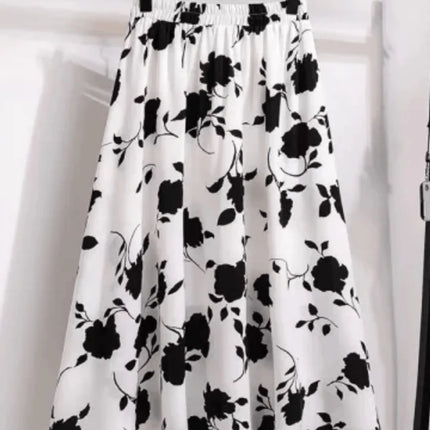 High Waist Draped A-Line Skirt plus Size Summer Fashionable Midi Length Hip Concealing Women's Skirts Casual Vine Pattern