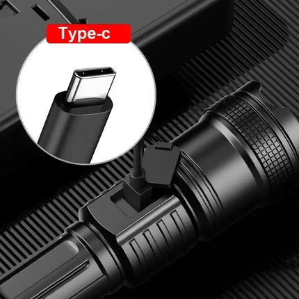 High Power LED Flashlights USB Rechargeable Hand Light with Built-in Battery Super Bright Torch for Outdoor Emergency Camping