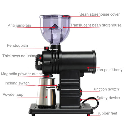 Professional Electric Coffee Grinder Automatic 10 Gear Adjustable 200W Ghost Teeth Burr Coffee Beans Grinding Machine N520