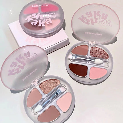 4 Colors Shimmer Matte Eyeshadow Palette Nude Rose Pink Glitter Pigment Eye Shadow Lasting Waterproof Makeup Palette with Brush