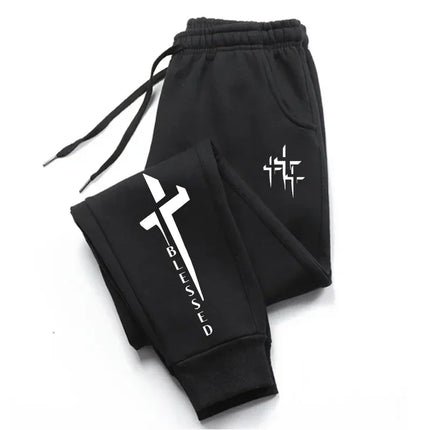Blessed Cross Print Men's Sweatpants All Season Daily Casual Sports Fashion Jogging Pants Home Outdoor Comfort Soft Trousers