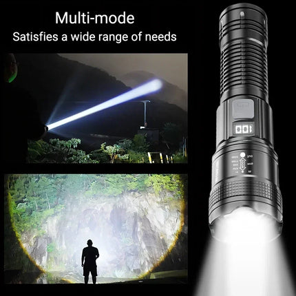 Ultra Bright LED Flashlight Type-C Rechargeable 3 Modes Long Range Zoom Tactical Torch Outdoor Emergency Camping Fishing Lantern