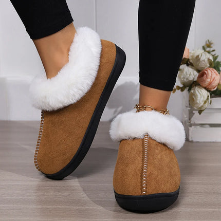 Fur Ankle Fluffy Slippers Women 2024 Winter Warm Plush Indoor Home Slippers Woman Faux Suede Closed Toe Soft Sole House Shoes