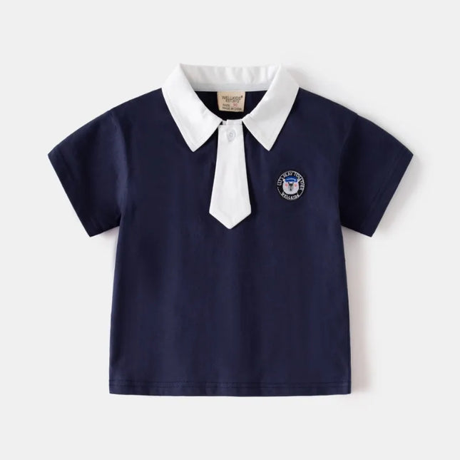 HoneyCherry Boys' Short-sleeved Cotton Polo Shirt, New Summer Style, Children's Solid Color and Breathable Polo Shirt