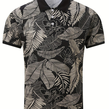 Men's Feather Printed Short Sleeved Polo Shirt, Summer Men's Top with A Collar, Casual and Comfortable Short Sleeved Polo Shirt