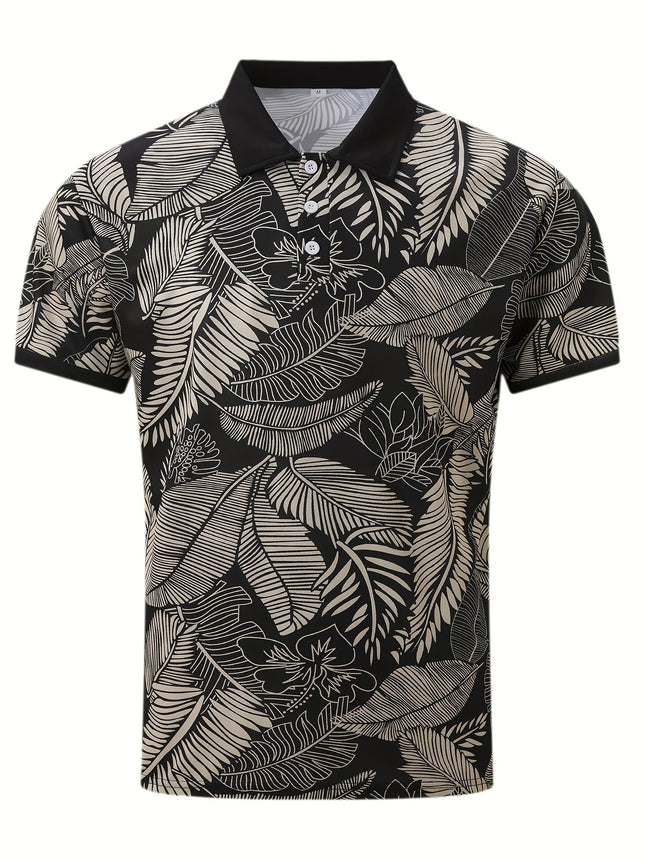 Men's Feather Printed Short Sleeved Polo Shirt, Summer Men's Top with A Collar, Casual and Comfortable Short Sleeved Polo Shirt