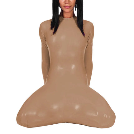 Fetish Long Sleeve Glossy PVC Bondage Bodysuit Mock Neck Wetlook Vinyl Leather Bodycon Romper for Cosplay Outfits Exotic Teddies