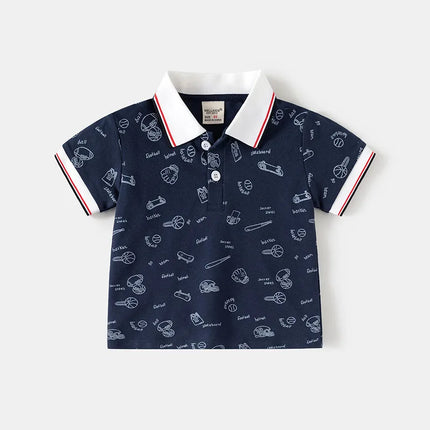 2026 New Summer Kids Polo Shirts 2-6T Loose Thin Cotton Children Clothes Girls T-shirt Tops Full Print Cartoon Boys Short Sleeve