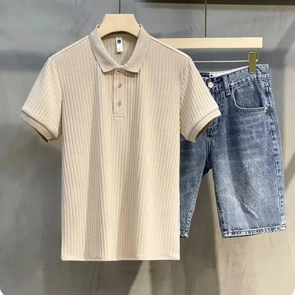 Fashionable Casual Knitted Striped Men's Polo Shirt Breathable Lightweight Summer Suitable for All Ages And Occasions