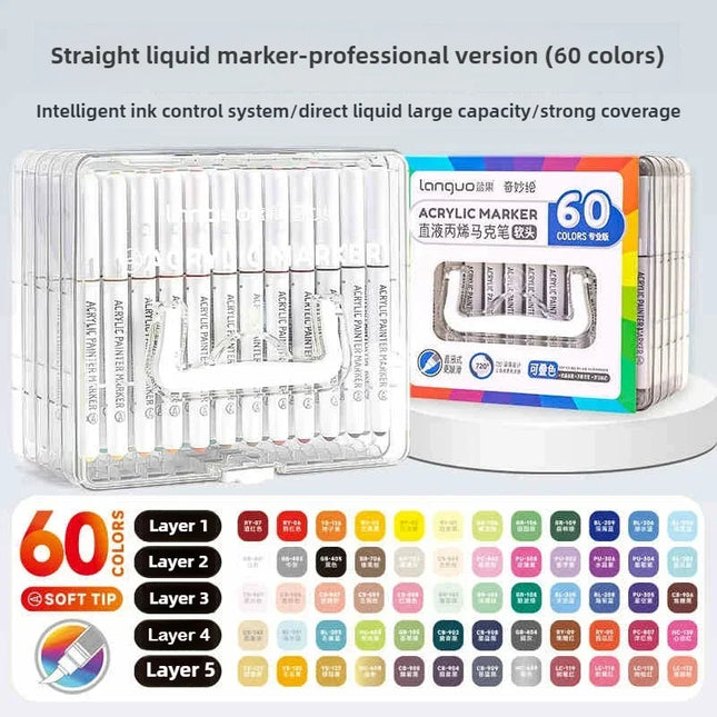 LANGUO 240/9 Colors Acrylic Color Markers Direct Liquid Paint Marker Pen DIY Drawing with Storage Box School Supplies Stationery
