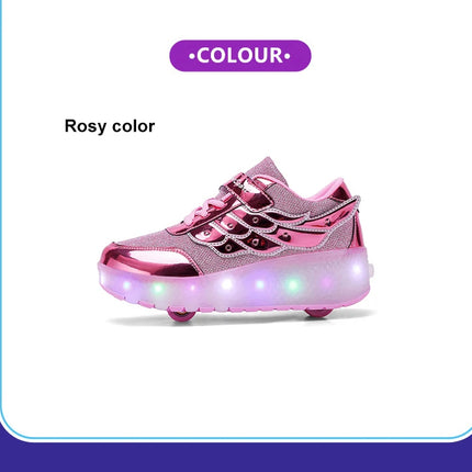 Sneakers Roller Shoes Outdoor Deformation Parkour Skates Dual-Use Children Girls Boys Adult Men Women Unisex Roller Skates