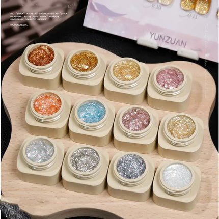 Colorful Nail Gel Holographic Opal Glitter Polish Multi-Color Sparkle Gel for Nail Art Professional Salon Gel with Diamond Shine