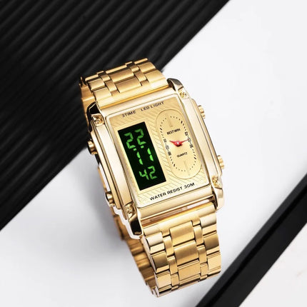 Men Wrist Watches Top Brand Luxury Relogio Masculino Stainless Steel Band Watch For Male Clock Men Dual Display Wrist Watch