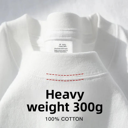 Summer Light Blue 300g Heavy Cotton Short-sleeved T-shirt Loose Men's and Women's Casual Half-sleeves Tee