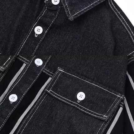 2024 New Spring and Autumn Youth Collection Commuting and Leisure Versatile Contrast Stripe Pocket Long Sleeved Men's Shirt Top