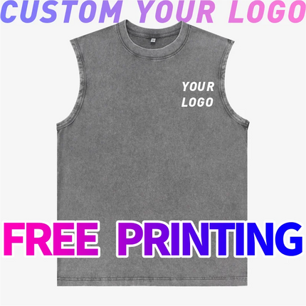 Customized Vest Free Printing Logo Images Vintage Washed T-shirts Waistcoat Clothes 100% Cotton Cultural Shirts Singlet Tank Top