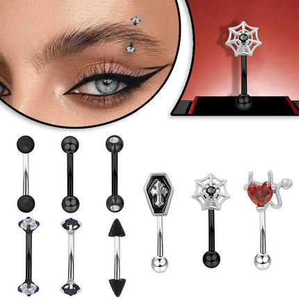 Fashionable Girl 1PC Stainless Steel Minimalist Basic Style Daily Black Devil Hot Girl Eyebrow Stud Piercing Accessory Jewelry