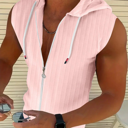 5 colors available for men's hooded sleeveless zipper plaid men's sportswear Slim fit breathable men's casual breathable shirt
