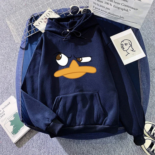 Funny Cartoon Print Hoodie for Woman All Season Daily Casual Sporty Hooded Sweatshrits Female Home Outdoor Comfort Warm Pullover