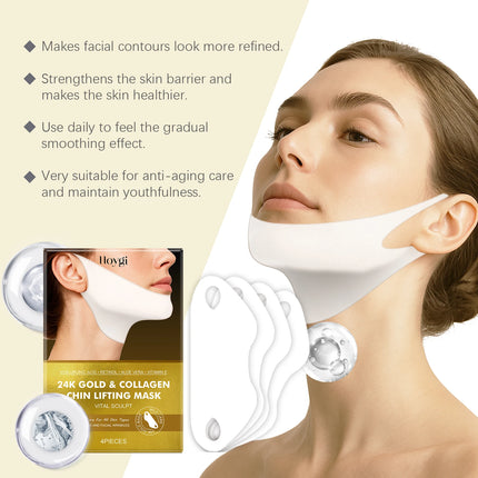 24k Gold Collagen Chin Lifting Mask Eliminate Double Chin Reduce Face Wrinkle Remover Firming Lifting V Shape Face Lift up Mask