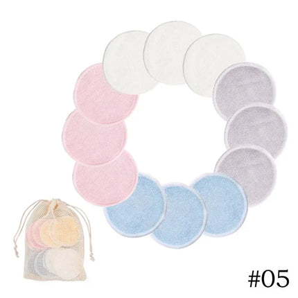 Reusable Bamboo Fiber Makeup Remover Pads 12pcs/Pack Washable Rounds Cleansing Facial Cotton Make Up Removal Pads Tool