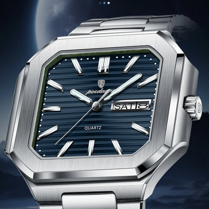 POEDAGAR Business Men's Watch Waterproof Luminous Date Week Classic Watches For Men Stainless Steel Men's Quartz Wristwatch Reloj
