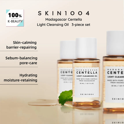 SKIN1004 Madagascar Centella Light Cleansing Oil 30ml*3,Lightweight Oil Texture,Non-Greasy & Refreshing,K-Beauty,Korean Makeup
