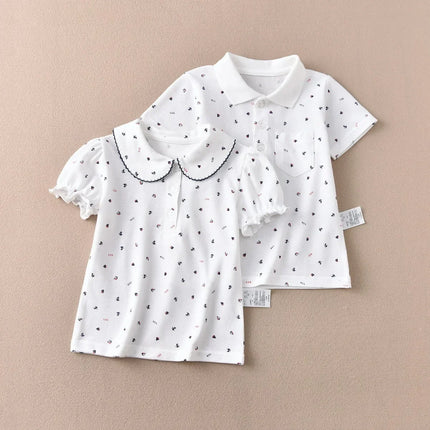 Versatile Japanese Export Student Base Layer Top Polo Shirt Sea Anchor Design T-Shirt For Men Women Children Summer